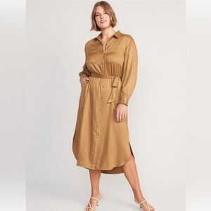 Old Navy Satin Tie Waist Midi Utility Shirt Dress